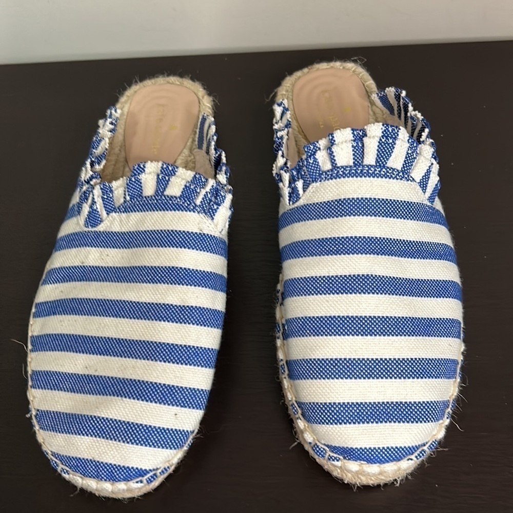 Kate Spade Laila Espadrille Blue White Striped Ruffle Mule Shoe Sz 9.5 - Picture 8 of 12